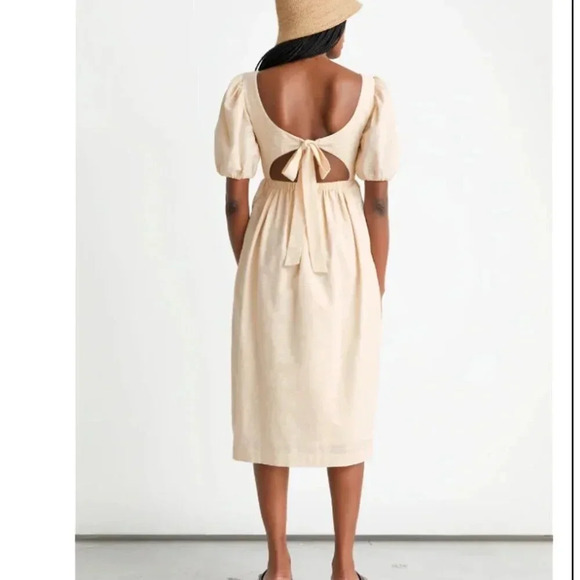 & Other Stories Beige Midi Dress with Puff Sleeves - Picture 4 of 16